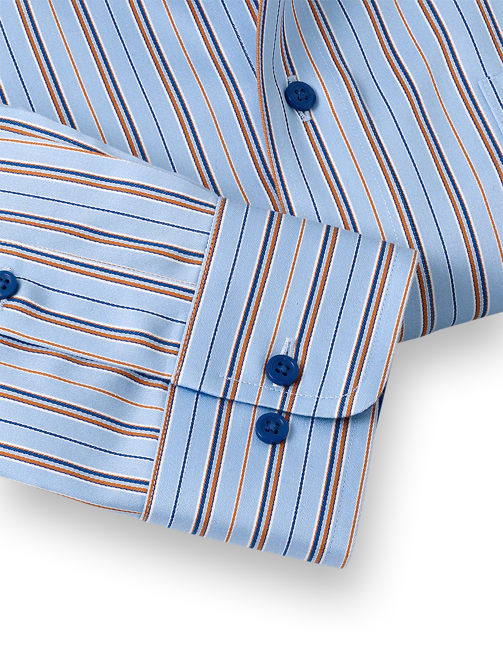 Non-Iron Cotton Stripe Dress Shirt With Contrast Trim - Blue/orange - Image 5
