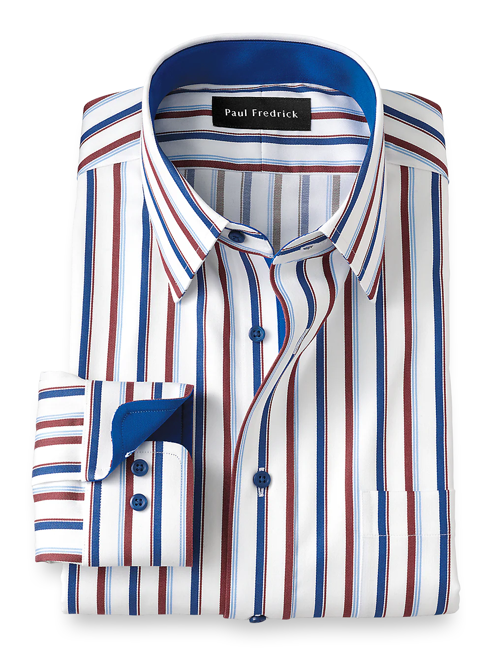 Non-Iron Cotton Stripe Dress Shirt With Contrast Trim - Blue/brick