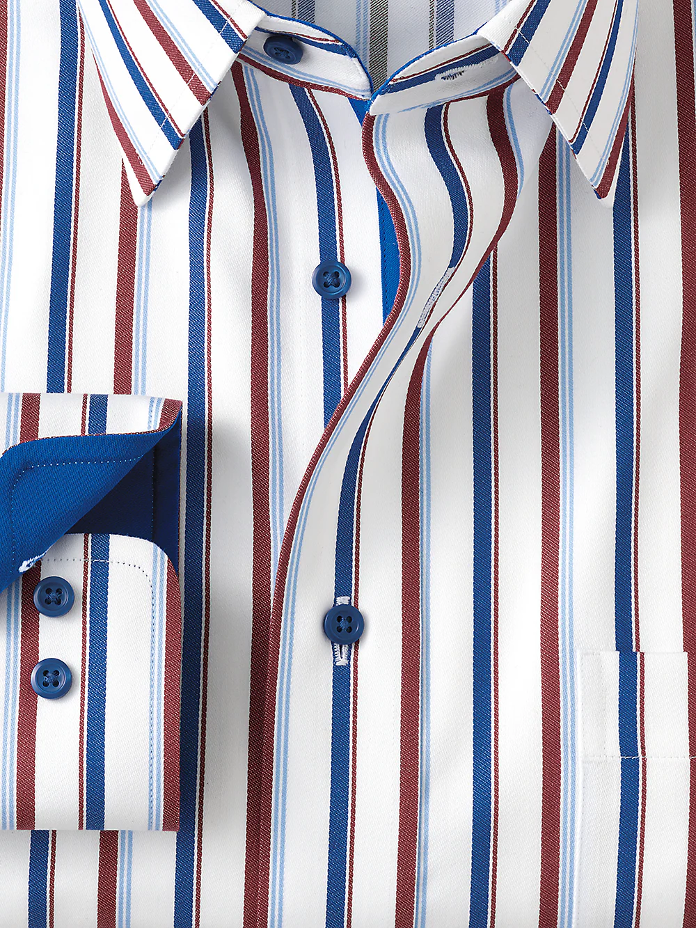 Non-Iron Cotton Stripe Dress Shirt With Contrast Trim - Blue/brick - Image 2