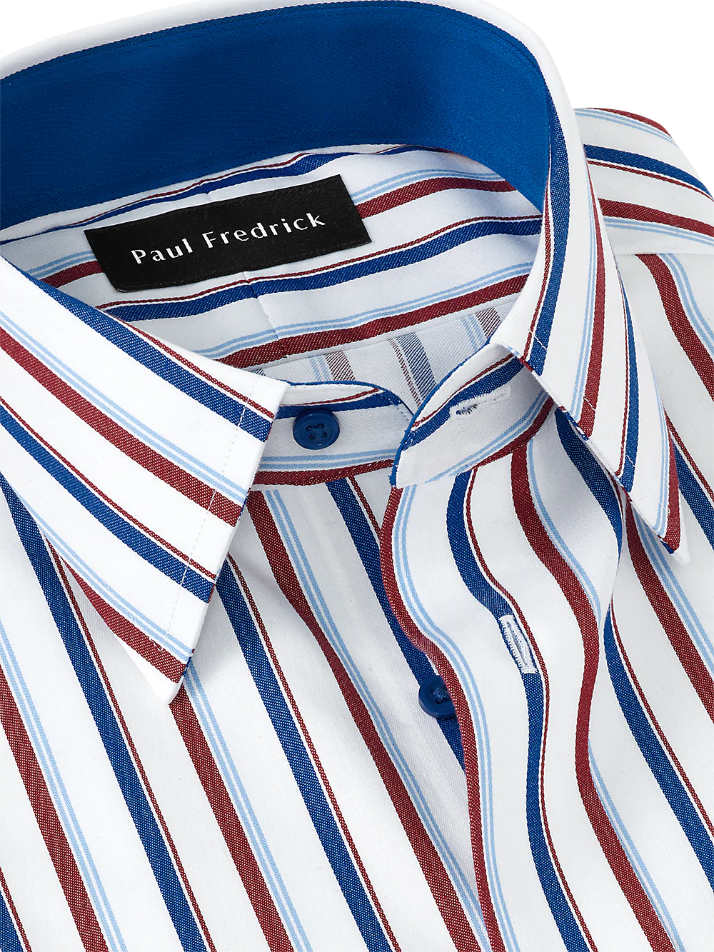 Non-Iron Cotton Stripe Dress Shirt With Contrast Trim - Blue/brick - Image 3
