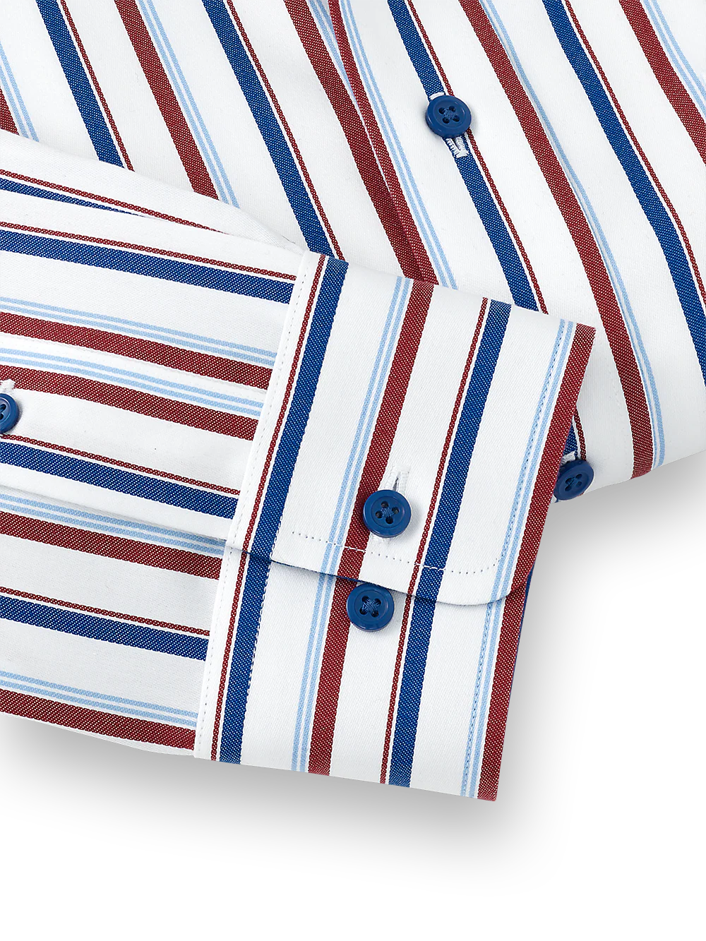 Non-Iron Cotton Stripe Dress Shirt With Contrast Trim - Blue/brick - Image 4