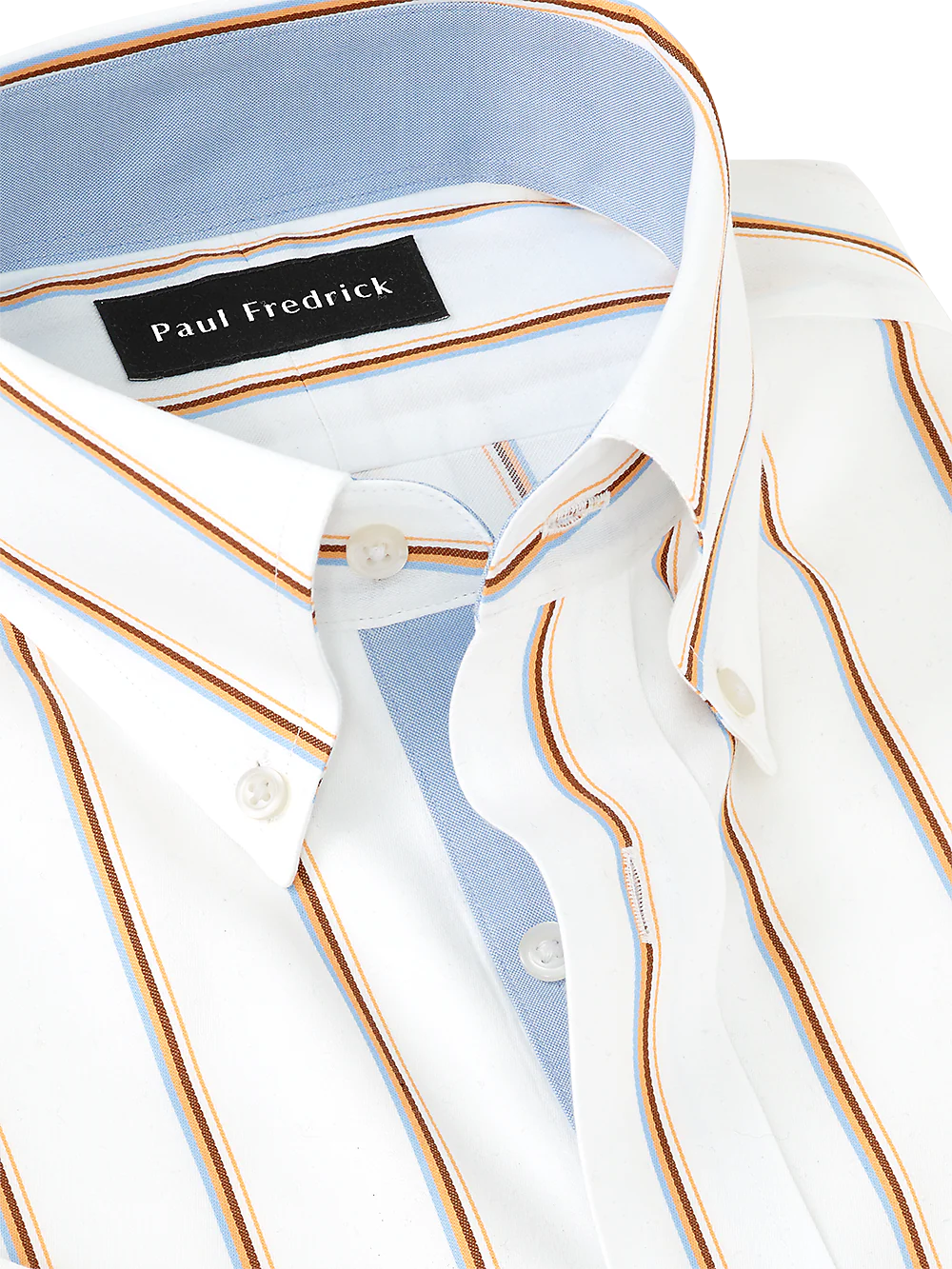 Non-Iron Cotton Stripe Dress Shirt With Contrast Trim - Blue/melon - Image 3