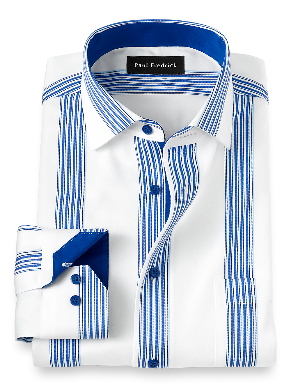 Non-Iron Cotton Stripe Dress Shirt With Contrast Trim - Blue