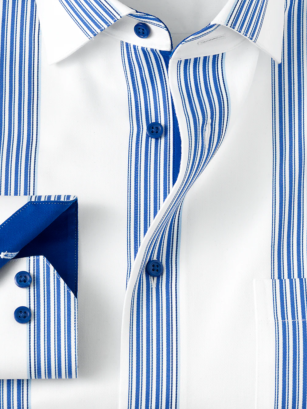 Non-Iron Cotton Stripe Dress Shirt With Contrast Trim - Blue - Image 2