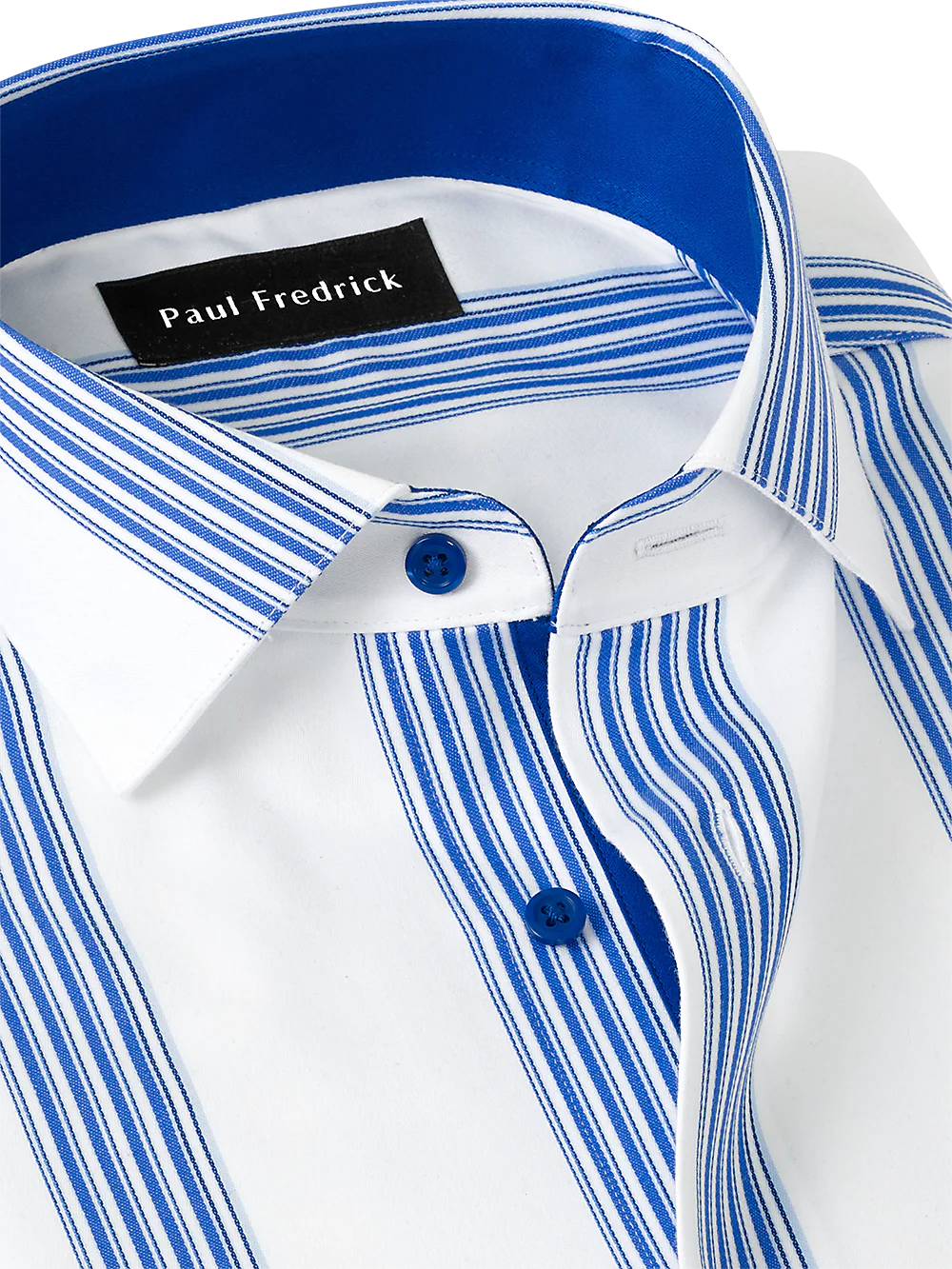 Non-Iron Cotton Stripe Dress Shirt With Contrast Trim - Blue - Image 3