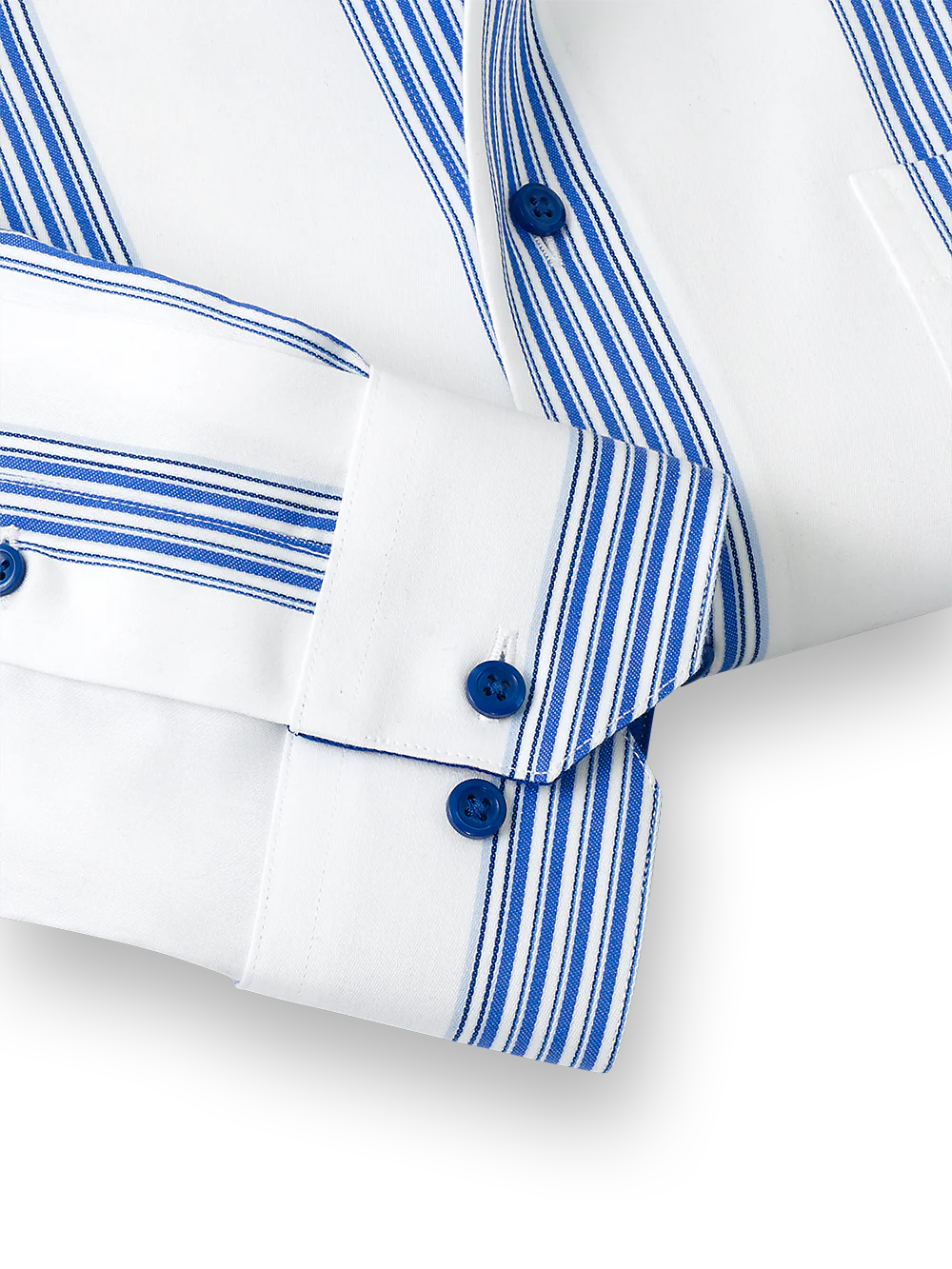Non-Iron Cotton Stripe Dress Shirt With Contrast Trim - Blue - Image 4