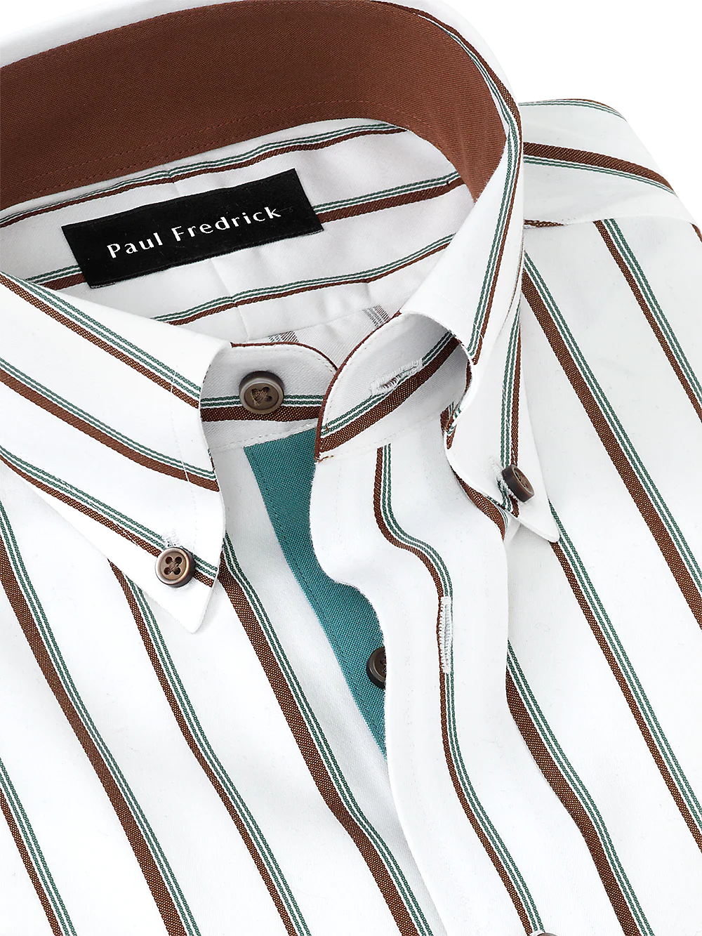 Non-Iron Cotton Stripe Dress Shirt With Contrast Trim - Brown/pine - Image 3