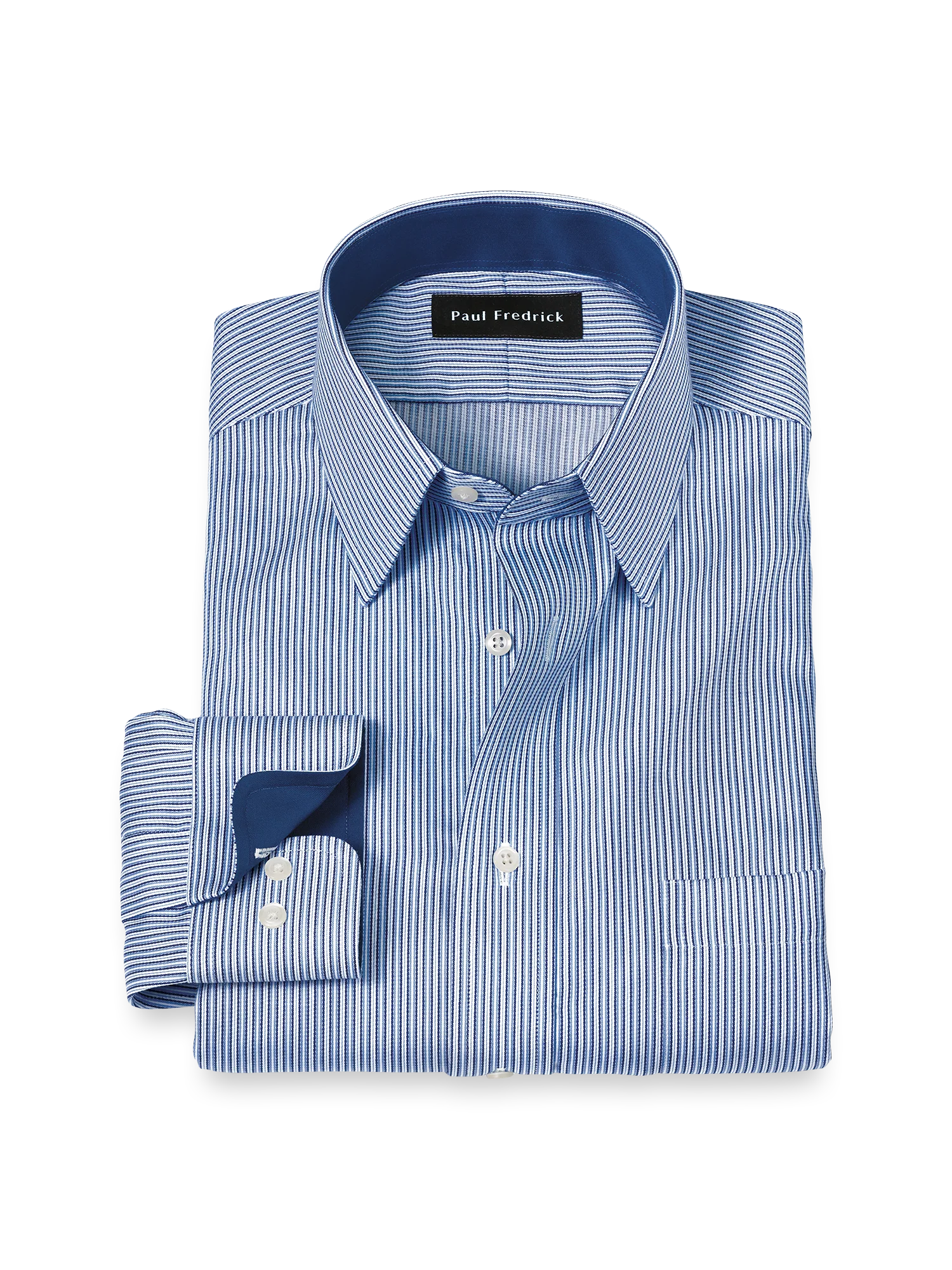 Non-Iron Cotton Stripe Dress Shirt With Contrast Trim - Blue
