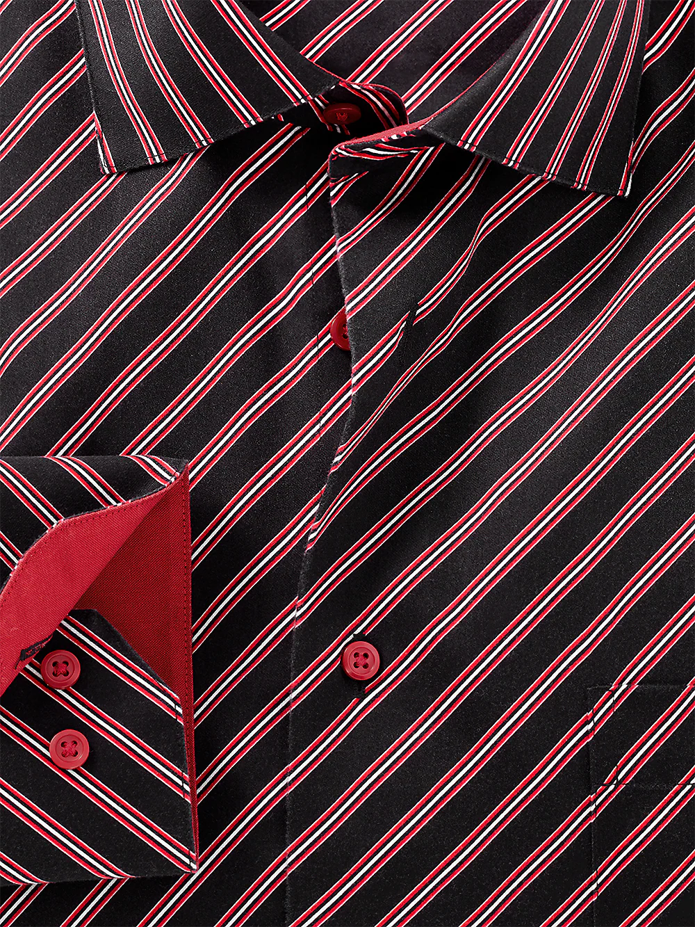 Non-Iron Cotton Stripe Dress Shirt With Contrast Trim - Black/red - Image 2