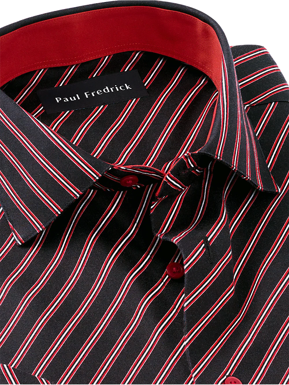 Non-Iron Cotton Stripe Dress Shirt With Contrast Trim - Black/red - Image 3