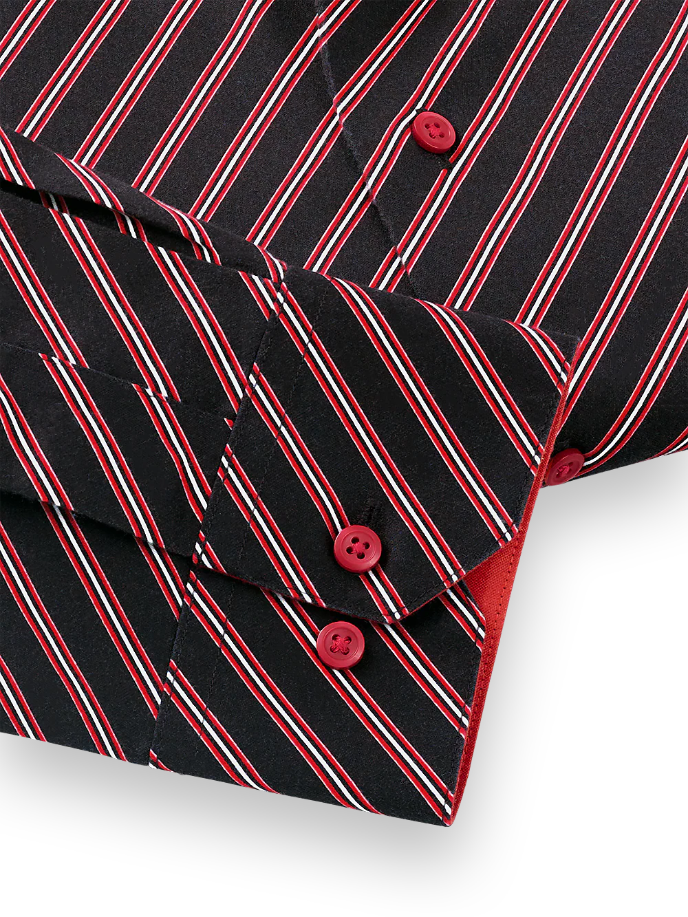 Non-Iron Cotton Stripe Dress Shirt With Contrast Trim - Black/red - Image 4