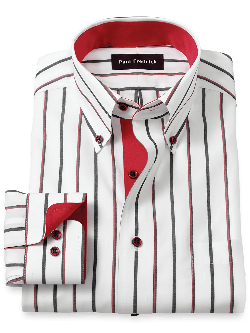 Non-Iron Cotton Stripe Dress Shirt With Contrast Trim - Black/red