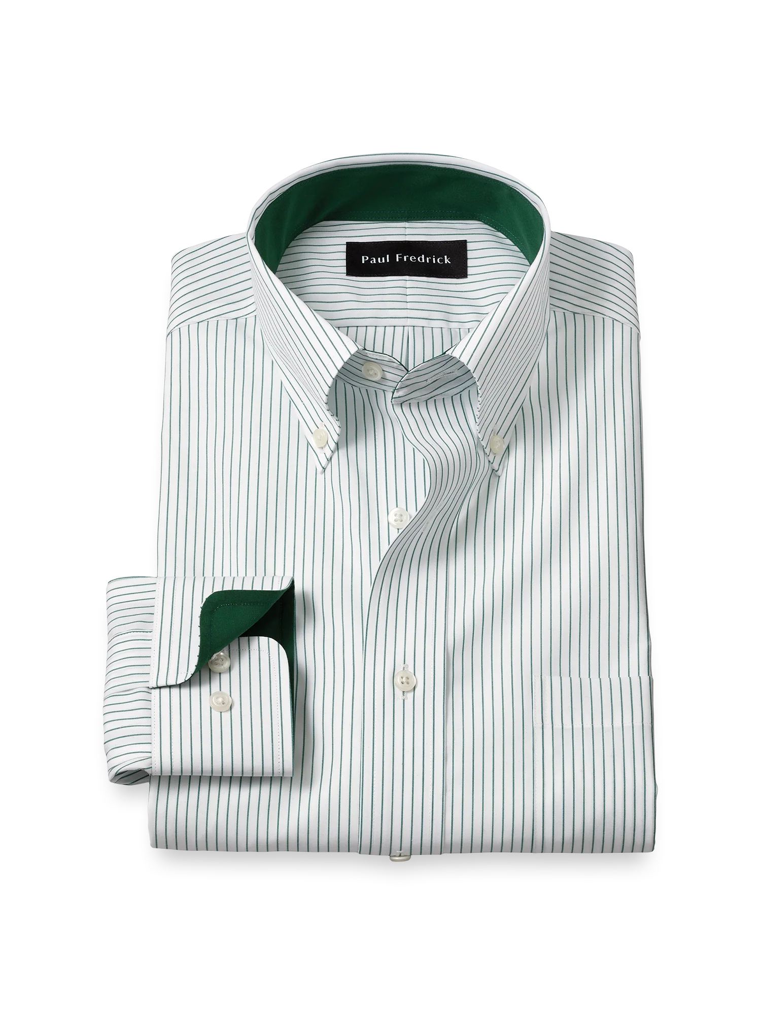 Non-Iron Cotton Stripe Dress Shirt With Contrast Trim - Green