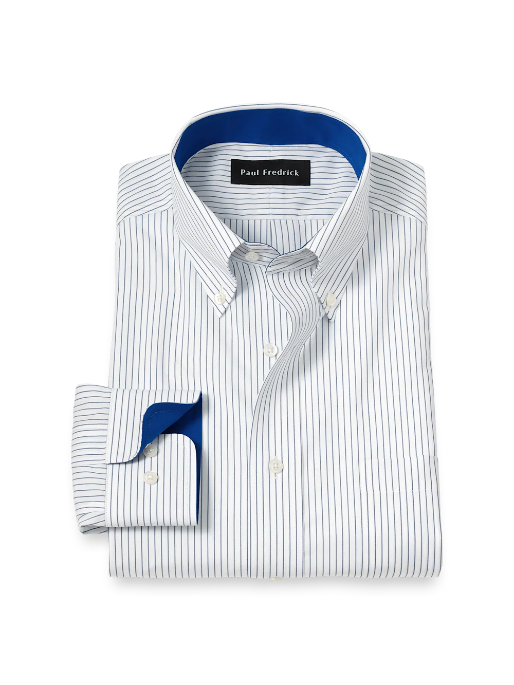 Non-Iron Cotton Stripe Dress Shirt With Contrast Trim - Cobalt