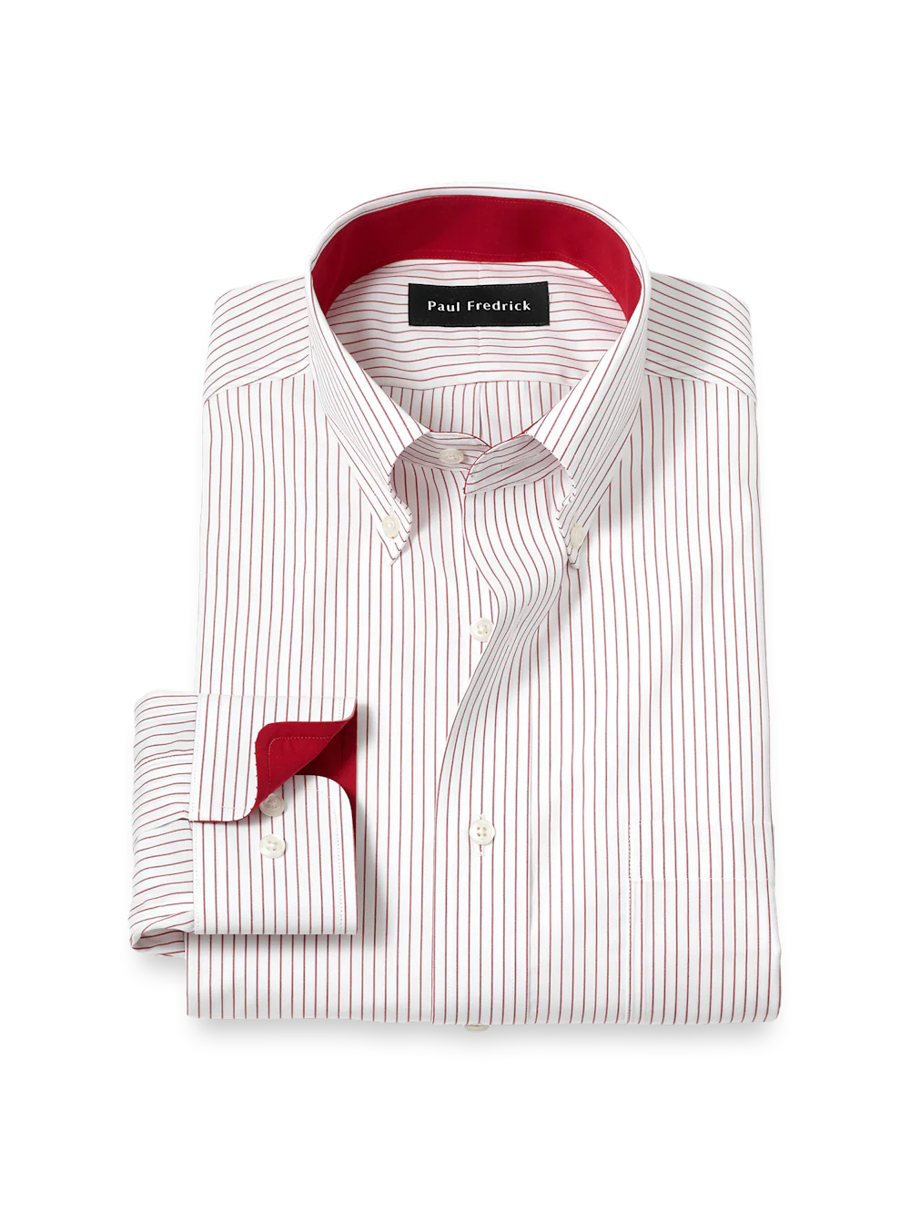 Non-Iron Cotton Stripe Dress Shirt With Contrast Trim - Red