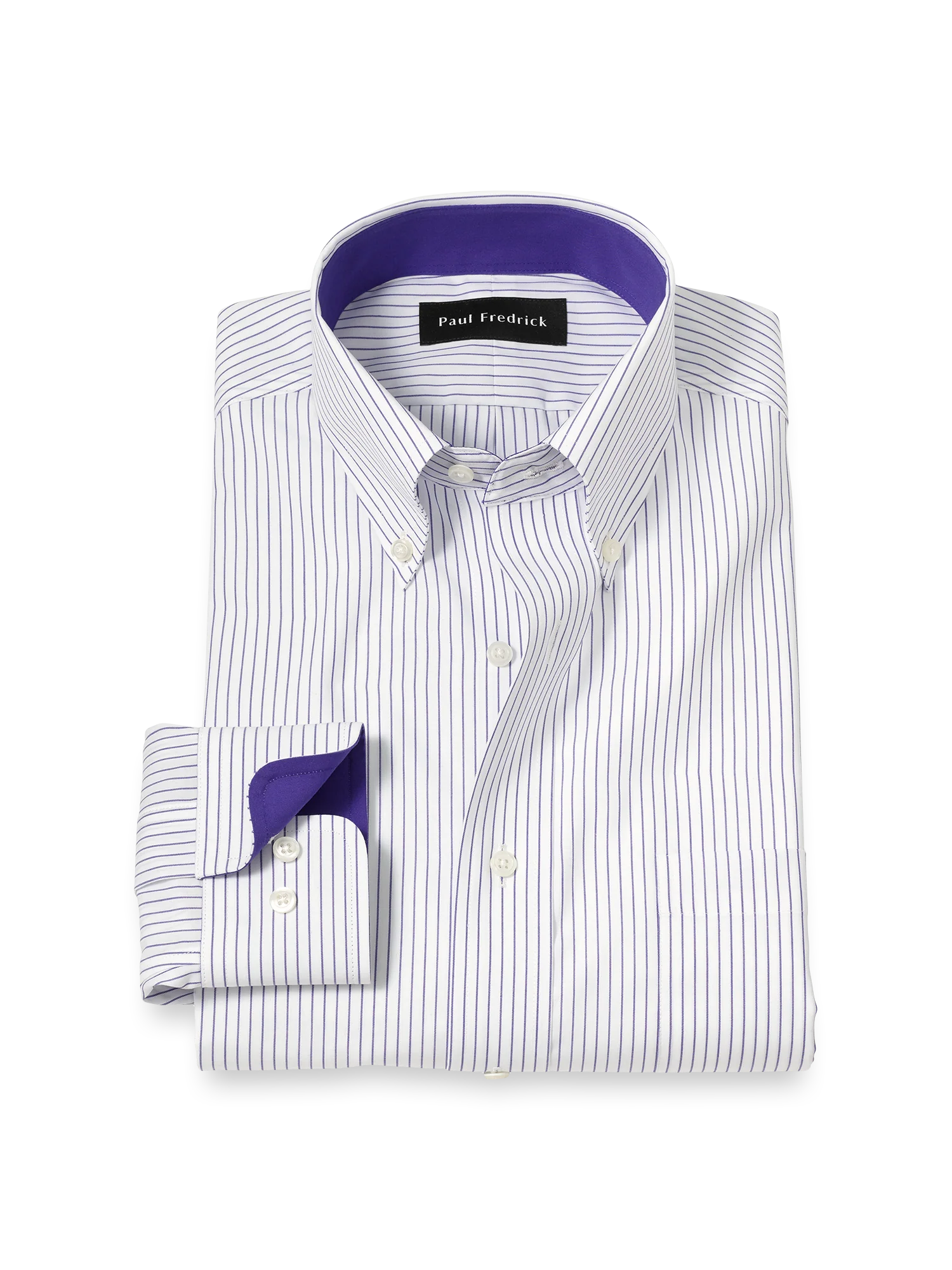 Non-Iron Cotton Stripe Dress Shirt With Contrast Trim - Purple