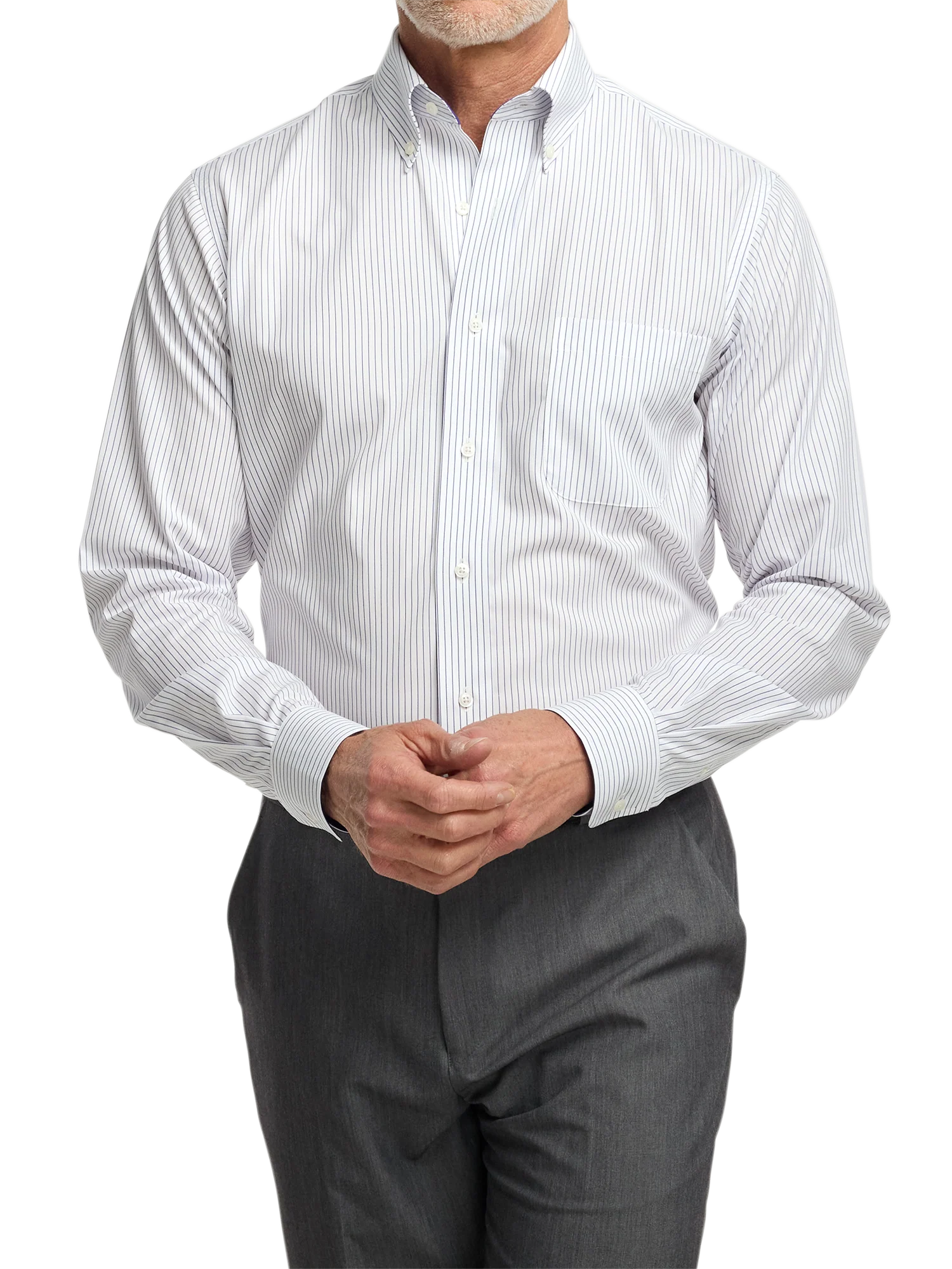 Non-Iron Cotton Stripe Dress Shirt With Contrast Trim - Purple - Image 2