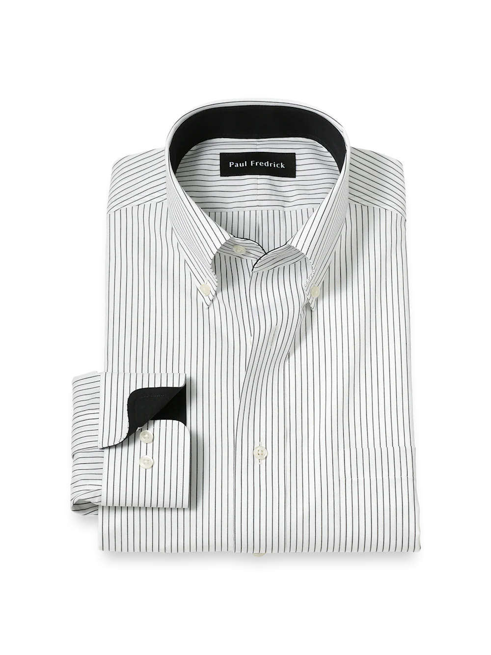Non-Iron Cotton Stripe Dress Shirt With Contrast Trim - Black