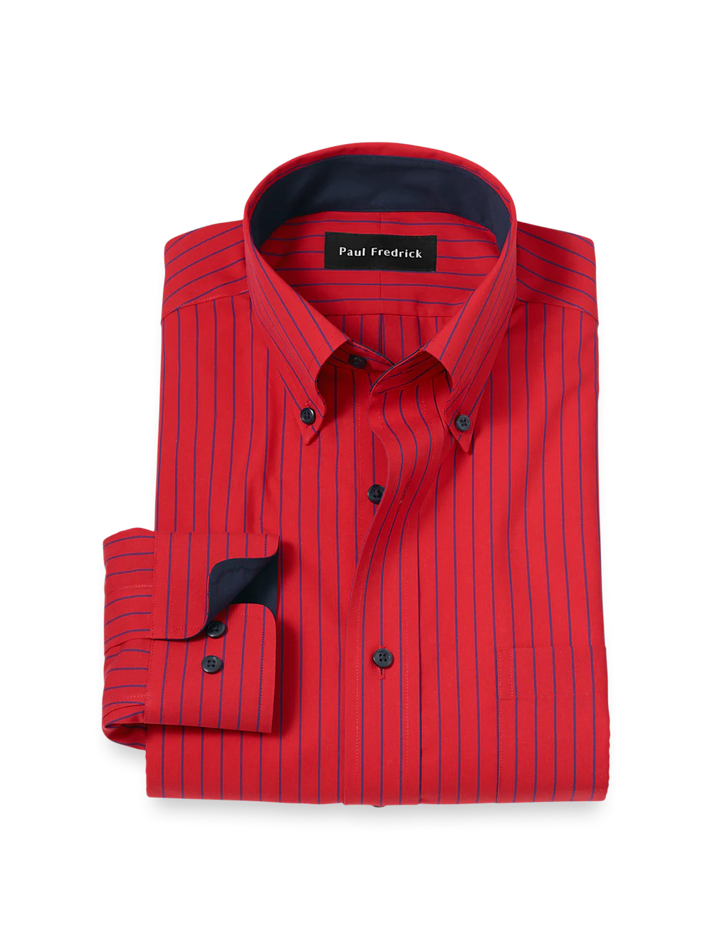 Non-Iron Cotton Stripe Dress Shirt With Contrast Trim - Red
