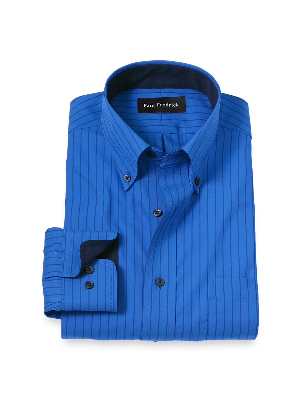 Non-Iron Cotton Stripe Dress Shirt With Contrast Trim - Blue