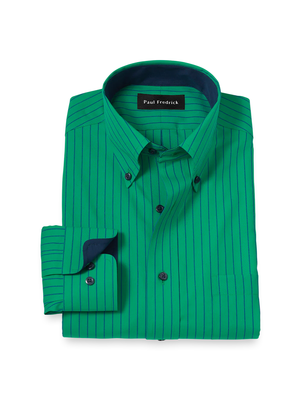 Non-Iron Cotton Stripe Dress Shirt With Contrast Trim - Green