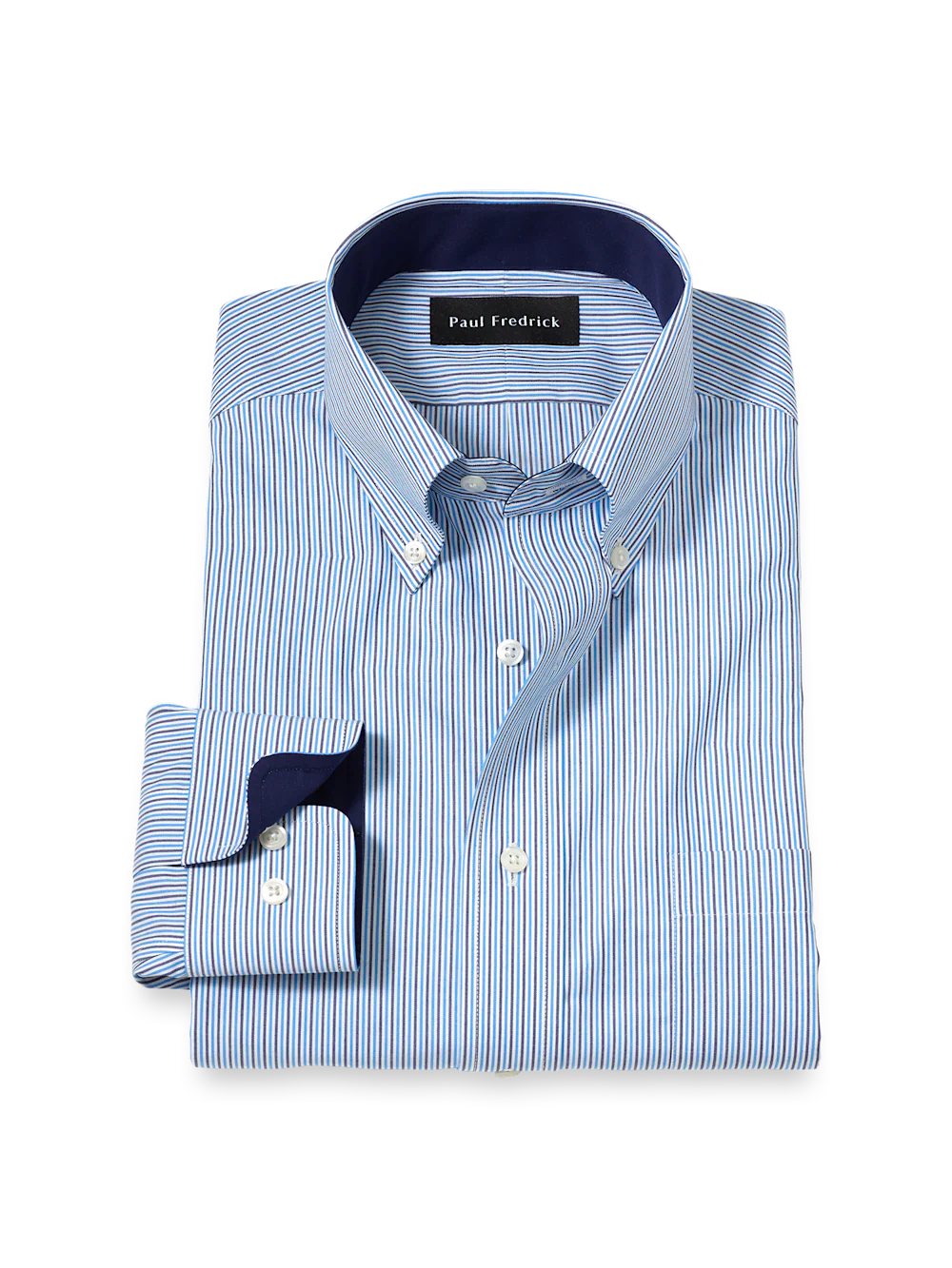 Non-Iron Cotton Stripe Dress Shirt With Contrast Trim - Blue