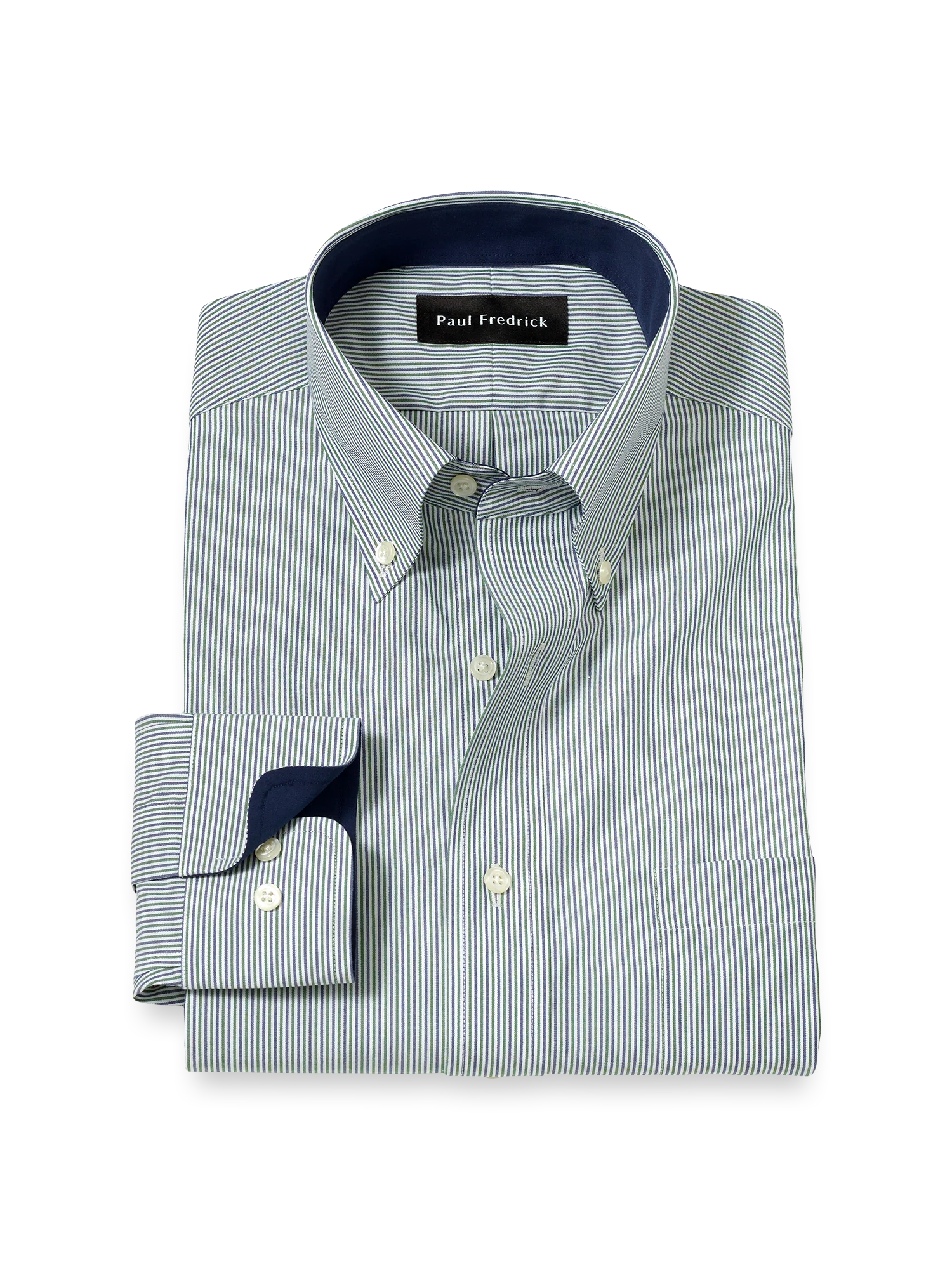 Non-Iron Cotton Stripe Dress Shirt With Contrast Trim - Green