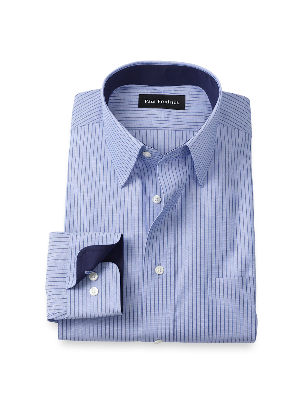 Non-Iron Cotton Stripe Dress Shirt With Contrast Trim - Blue