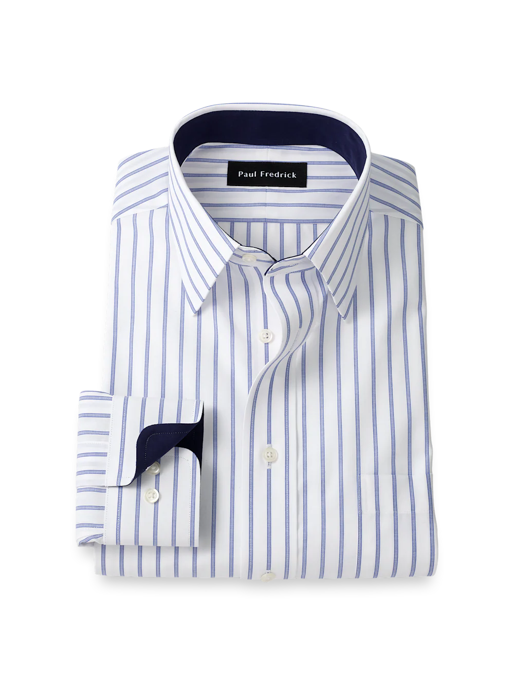 Non-Iron Cotton Stripe Dress Shirt With Contrast Trim - Blue