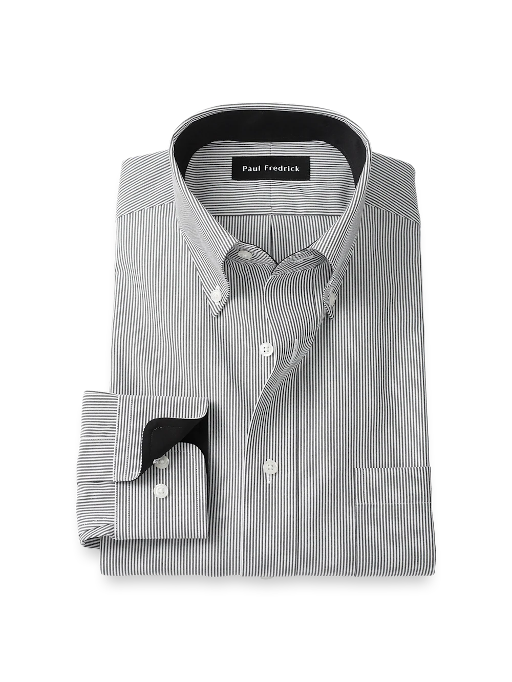 Non-Iron Cotton Stripe Dress Shirt With Contrast Trim - Black