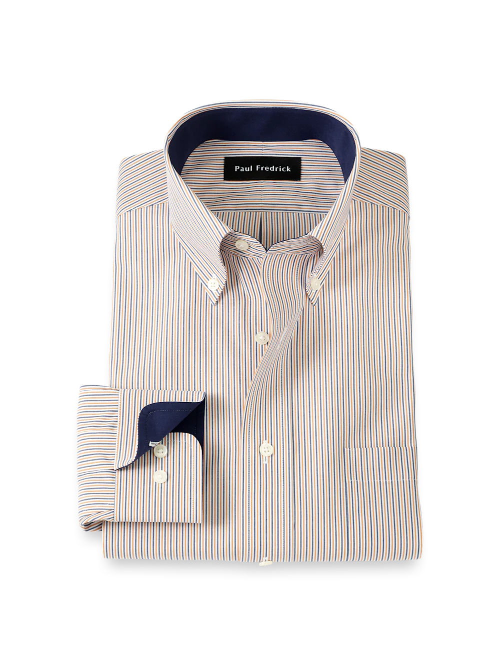 Non-Iron Cotton Stripe Dress Shirt With Contrast Trim - Tan