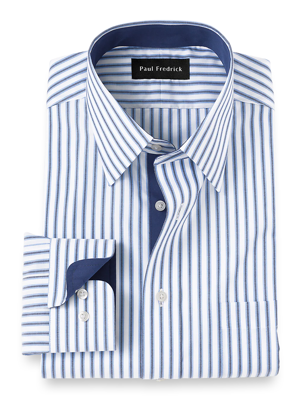 Non-Iron Cotton Stripe Dress Shirt With Contrast Trim - Blue