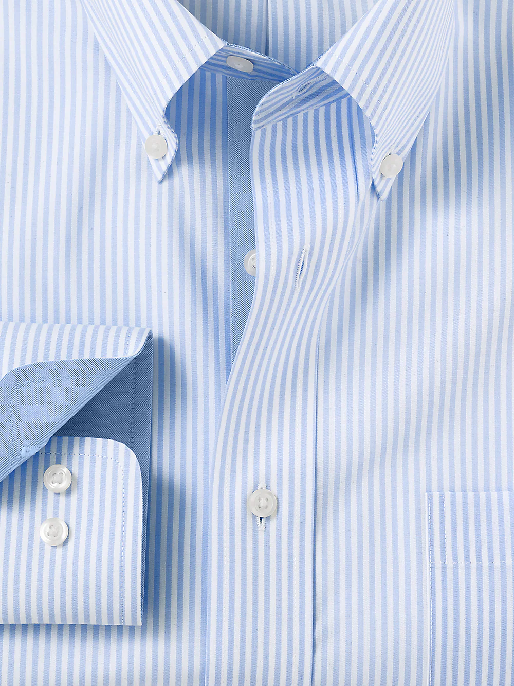 Non-Iron Cotton Stripe Dress Shirt With Contrast Trim - Blue - Image 2