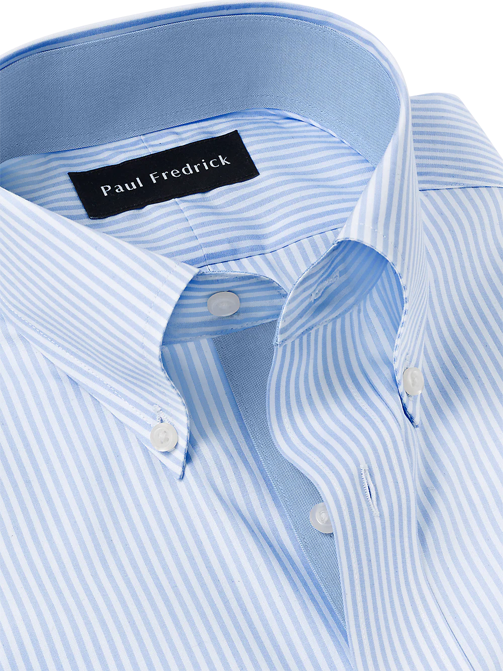 Non-Iron Cotton Stripe Dress Shirt With Contrast Trim - Blue - Image 3