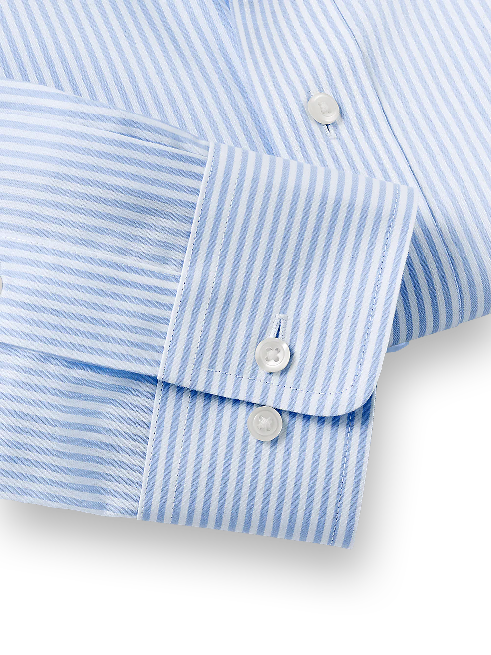Non-Iron Cotton Stripe Dress Shirt With Contrast Trim - Blue - Image 4