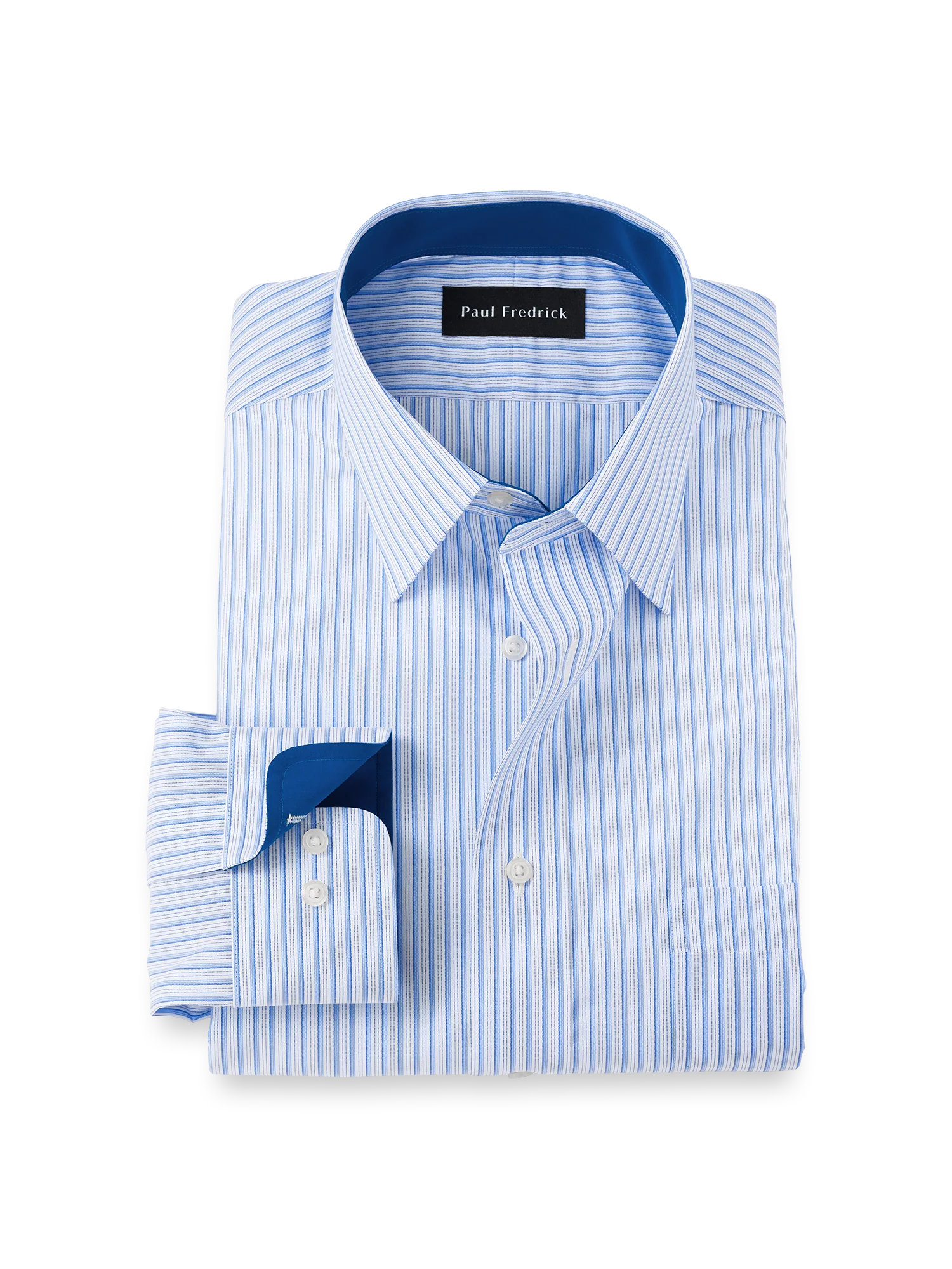 Non-Iron Cotton Stripe Dress Shirt With Contrast Trim - Blue