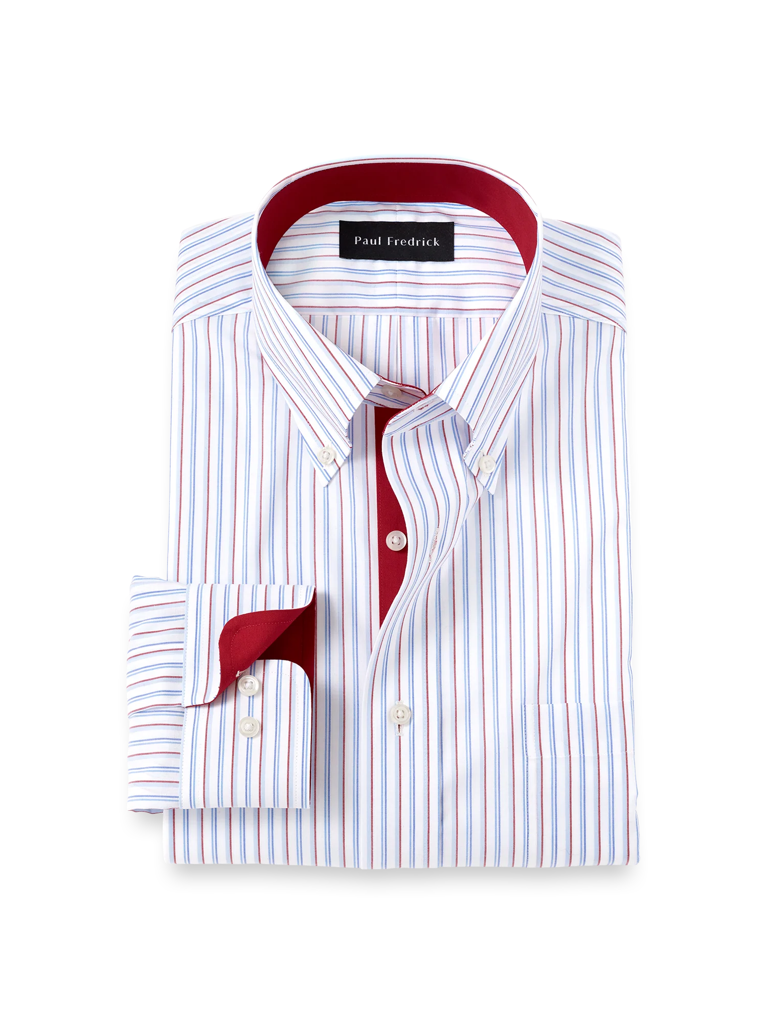 Non-Iron Cotton Stripe Dress Shirt With Contrast Trim - Blue/red