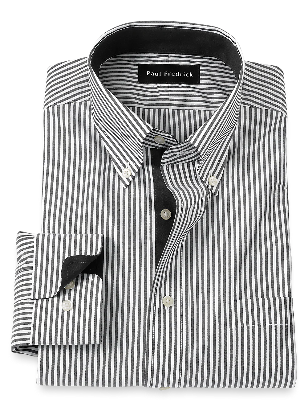 Non-Iron Cotton Stripe Dress Shirt With Contrast Trim - Black