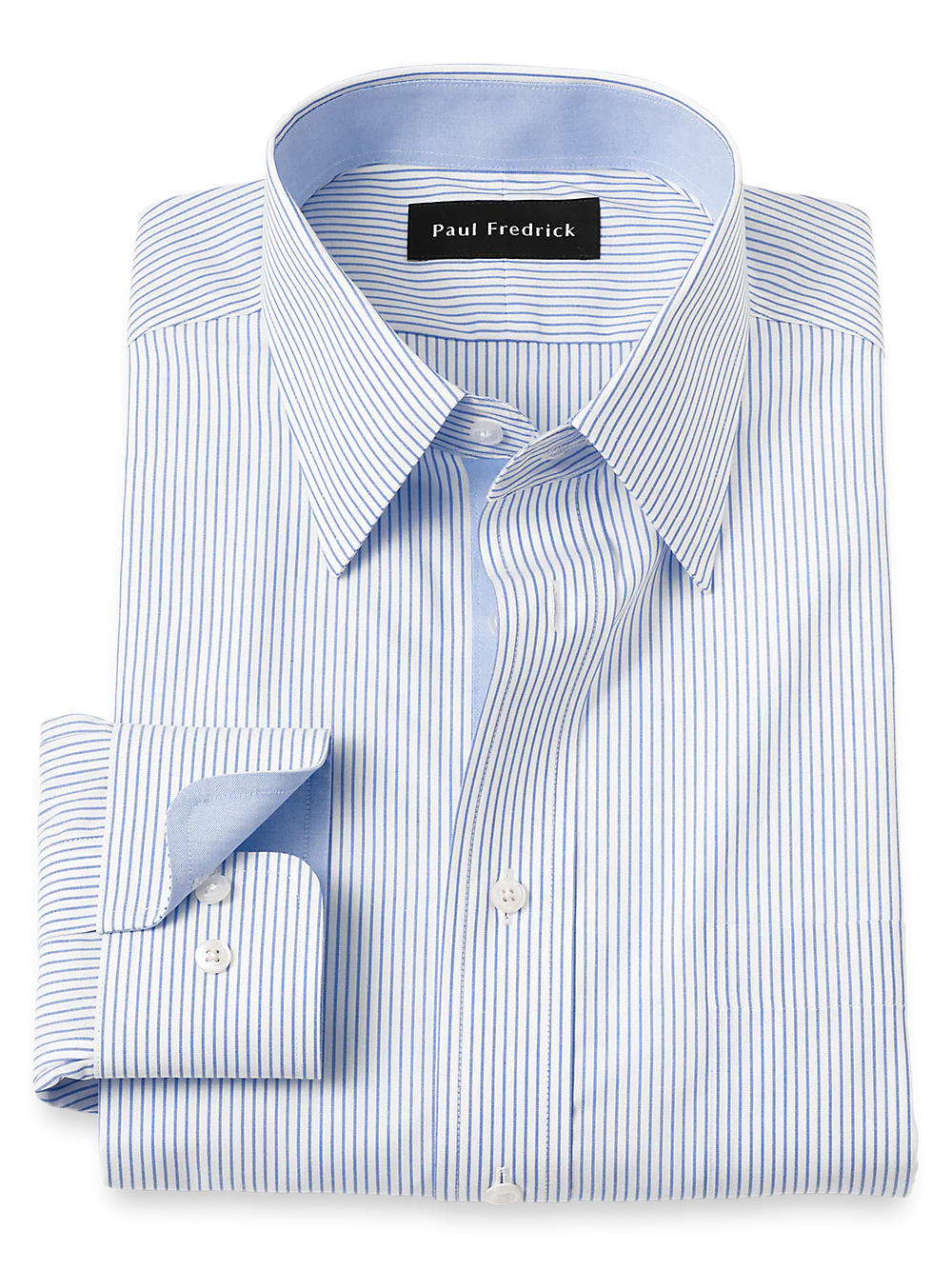 Non-Iron Cotton Stripe Dress Shirt With Contrast Trim - Blue