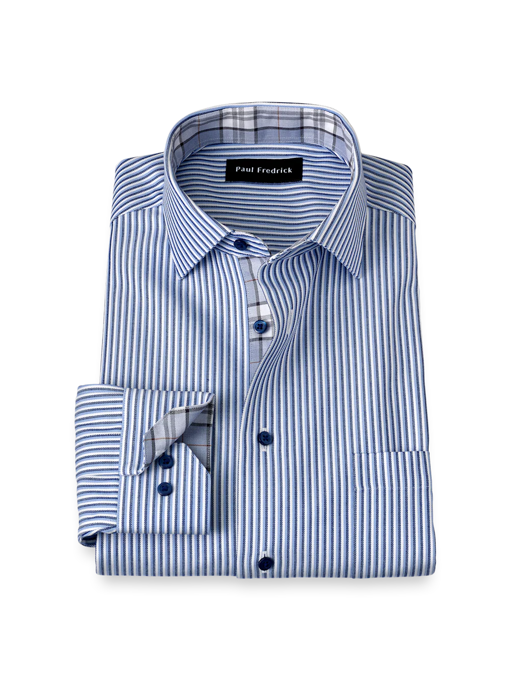 Non-Iron Cotton Stripe Dress Shirt With Contrast Trim - Blue