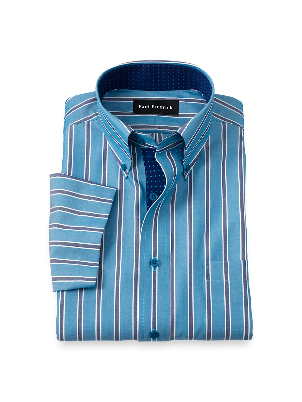 Non-Iron Cotton Stripe Dress Shirt With Contrast Trim - Teal