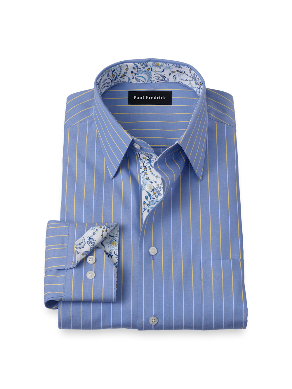 Non-Iron Cotton Stripe Dress Shirt With Contrast Trim - Blue/yellow