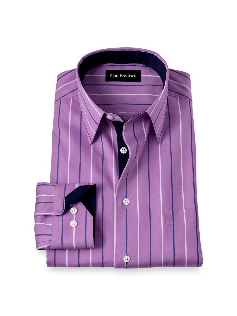 Non-Iron Cotton Stripe Dress Shirt With Contrast Trim - Purple