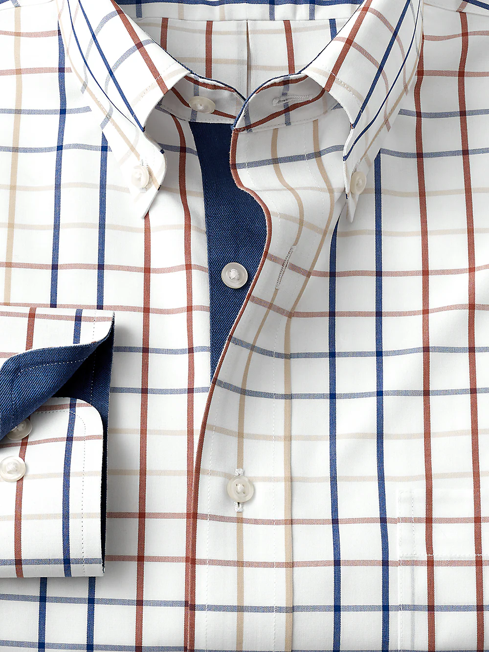 Non-Iron Cotton Tattersall Dress Shirt With Contrast Trim - Multi - Image 2