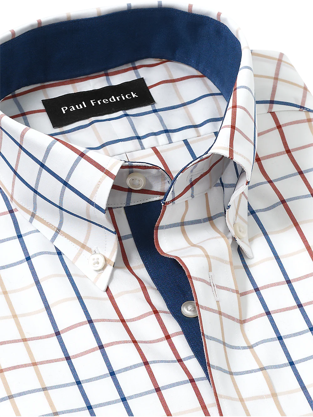 Non-Iron Cotton Tattersall Dress Shirt With Contrast Trim - Multi - Image 3