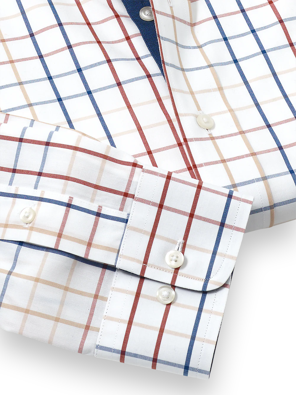 Non-Iron Cotton Tattersall Dress Shirt With Contrast Trim - Multi - Image 4