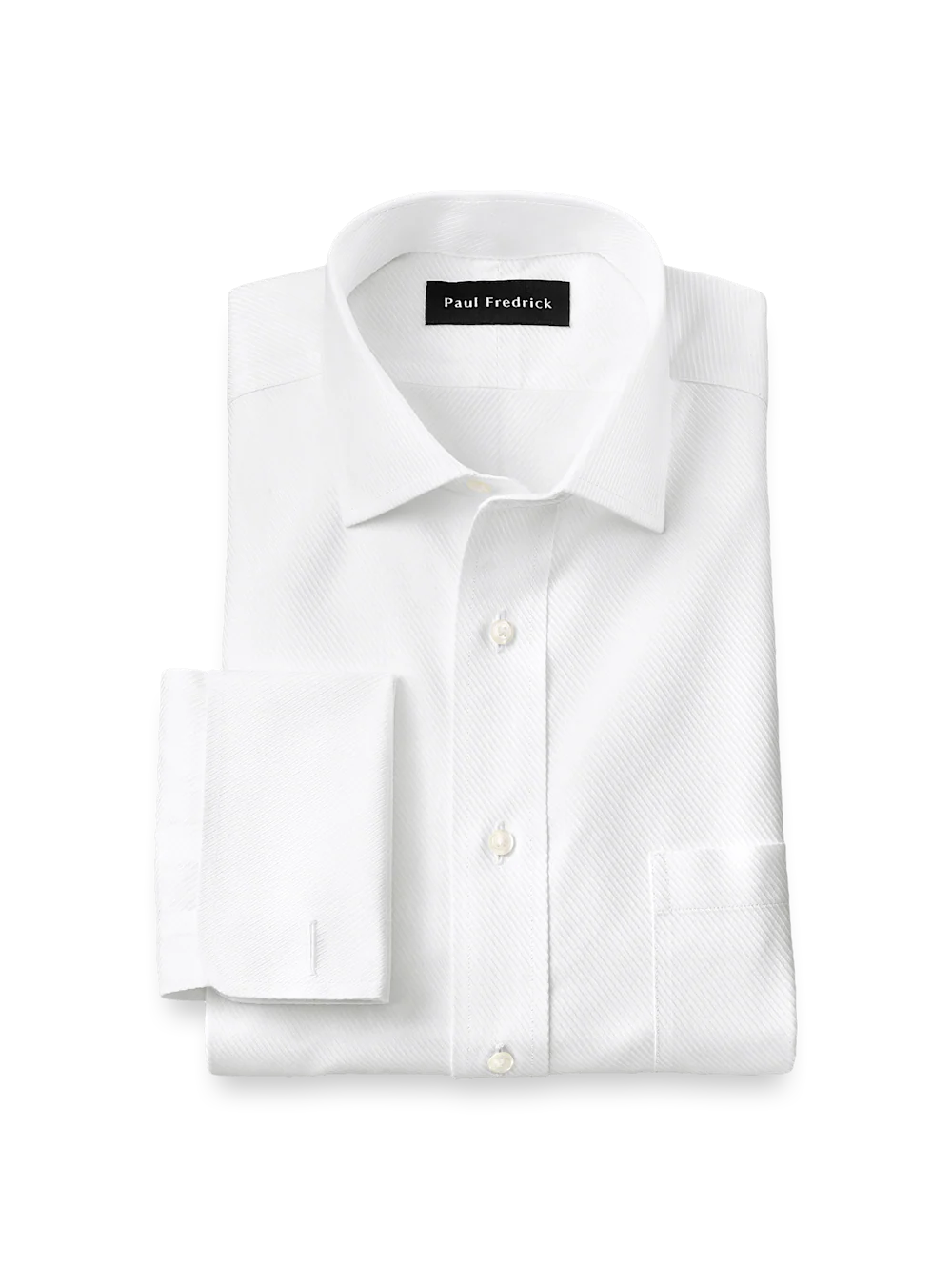 Non-Iron Cotton Twill Spread Collar French Cuff Dress Shirt - White