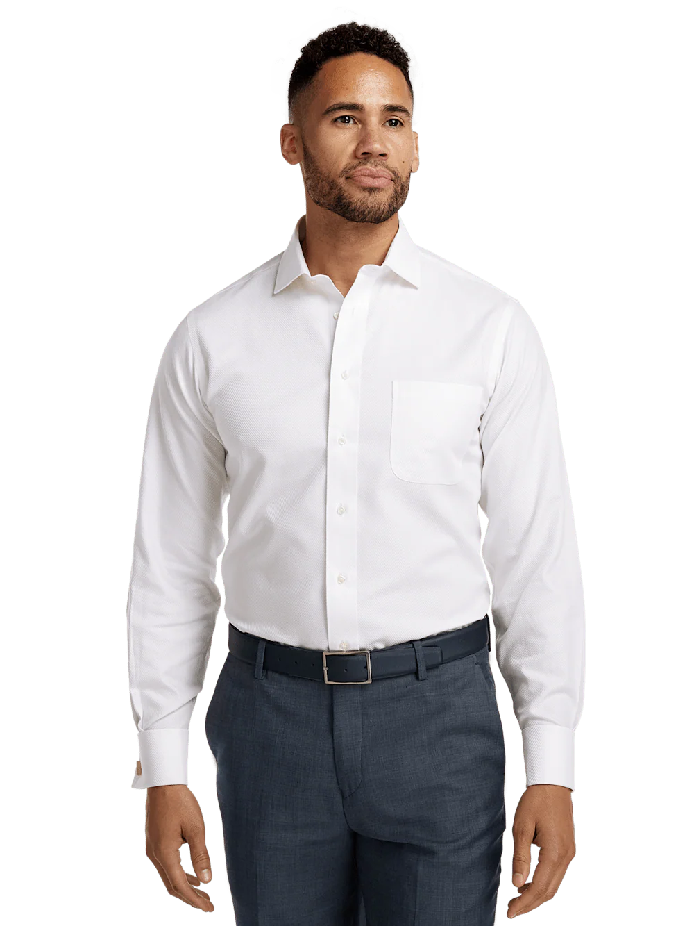 Non-Iron Cotton Twill Spread Collar French Cuff Dress Shirt - White - Image 2