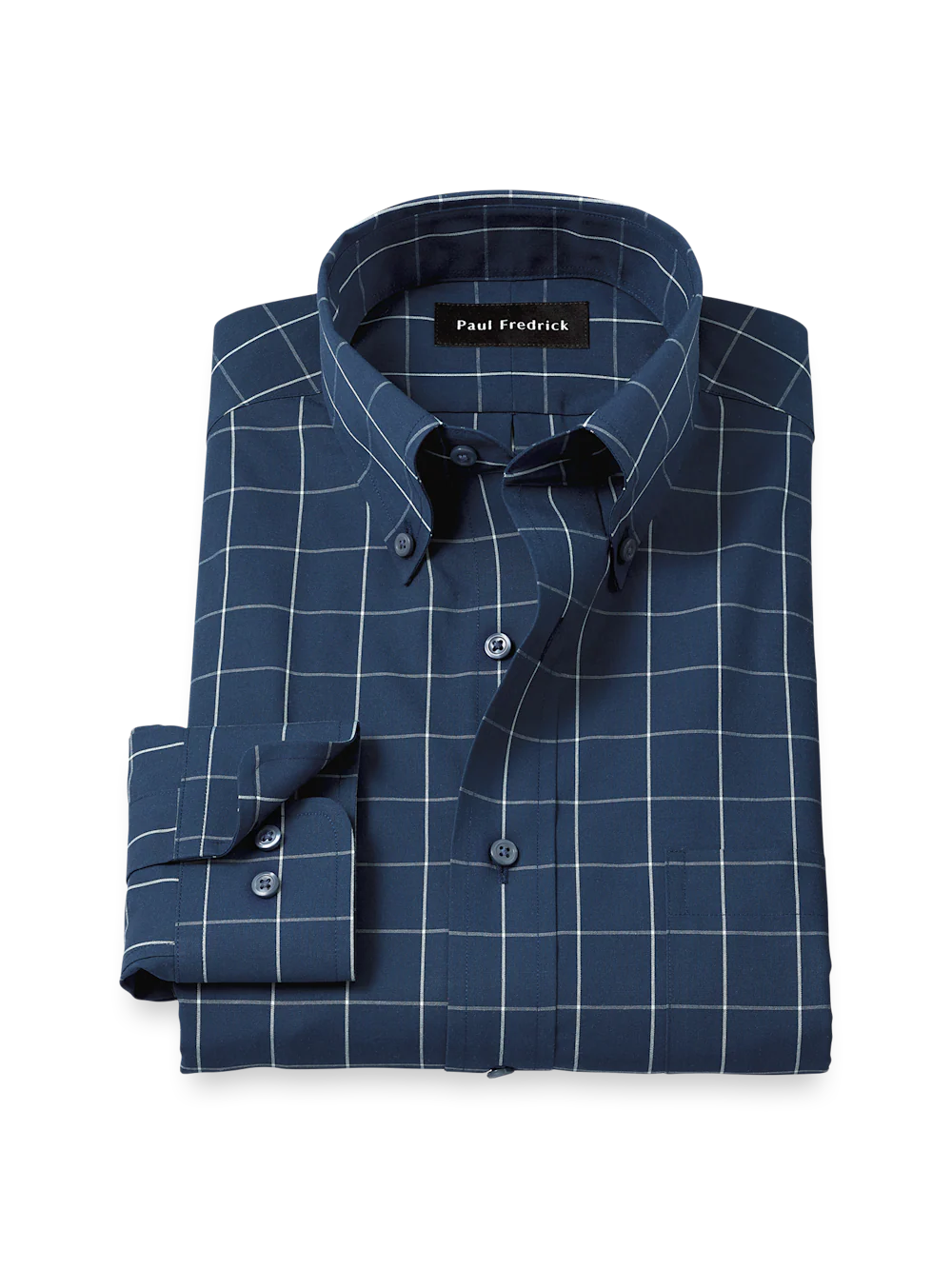 Non-Iron Cotton Windowpane Dress Shirt - Navy