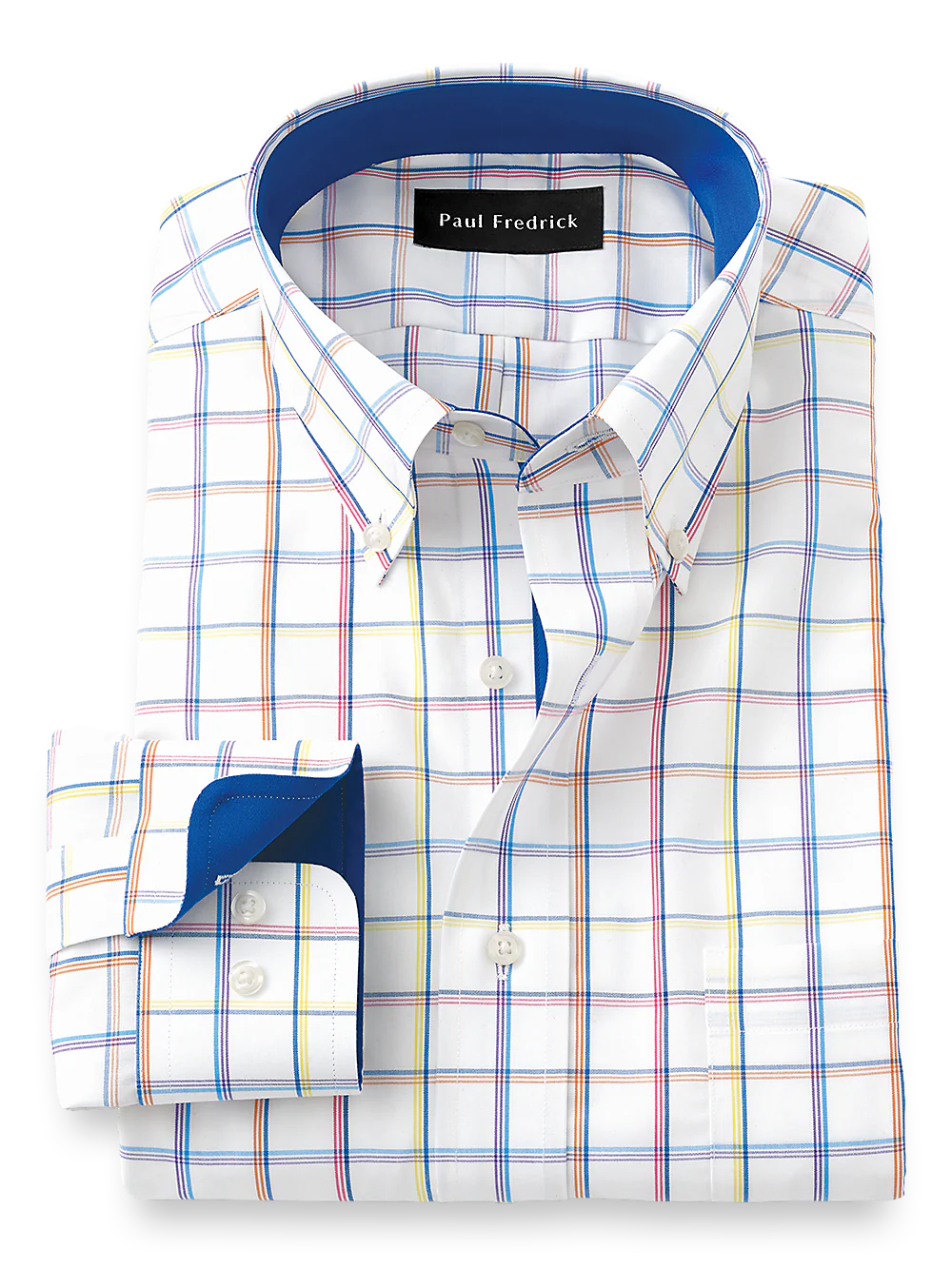 Non-Iron Cotton Windowpane Dress Shirt With Contrast Trim - Multi